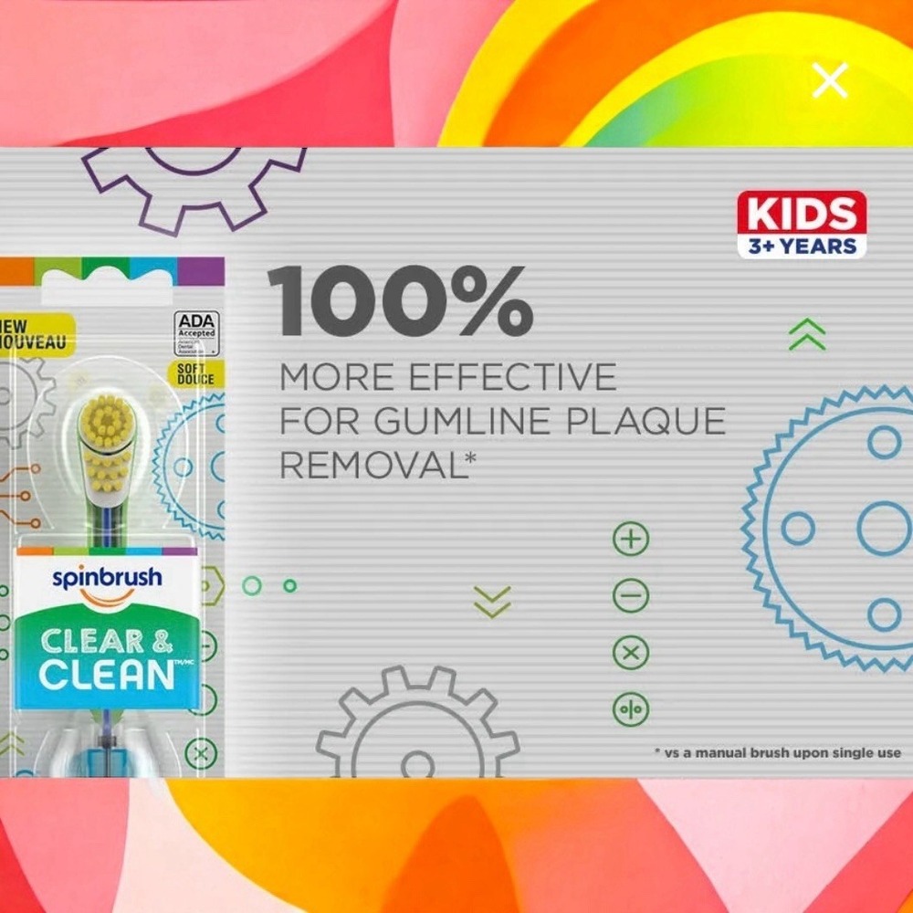 Kids Spinbrush See-Through Clear & Clean,‎ Soft, Battery Powered Toothbrush - Picture 4 of 5